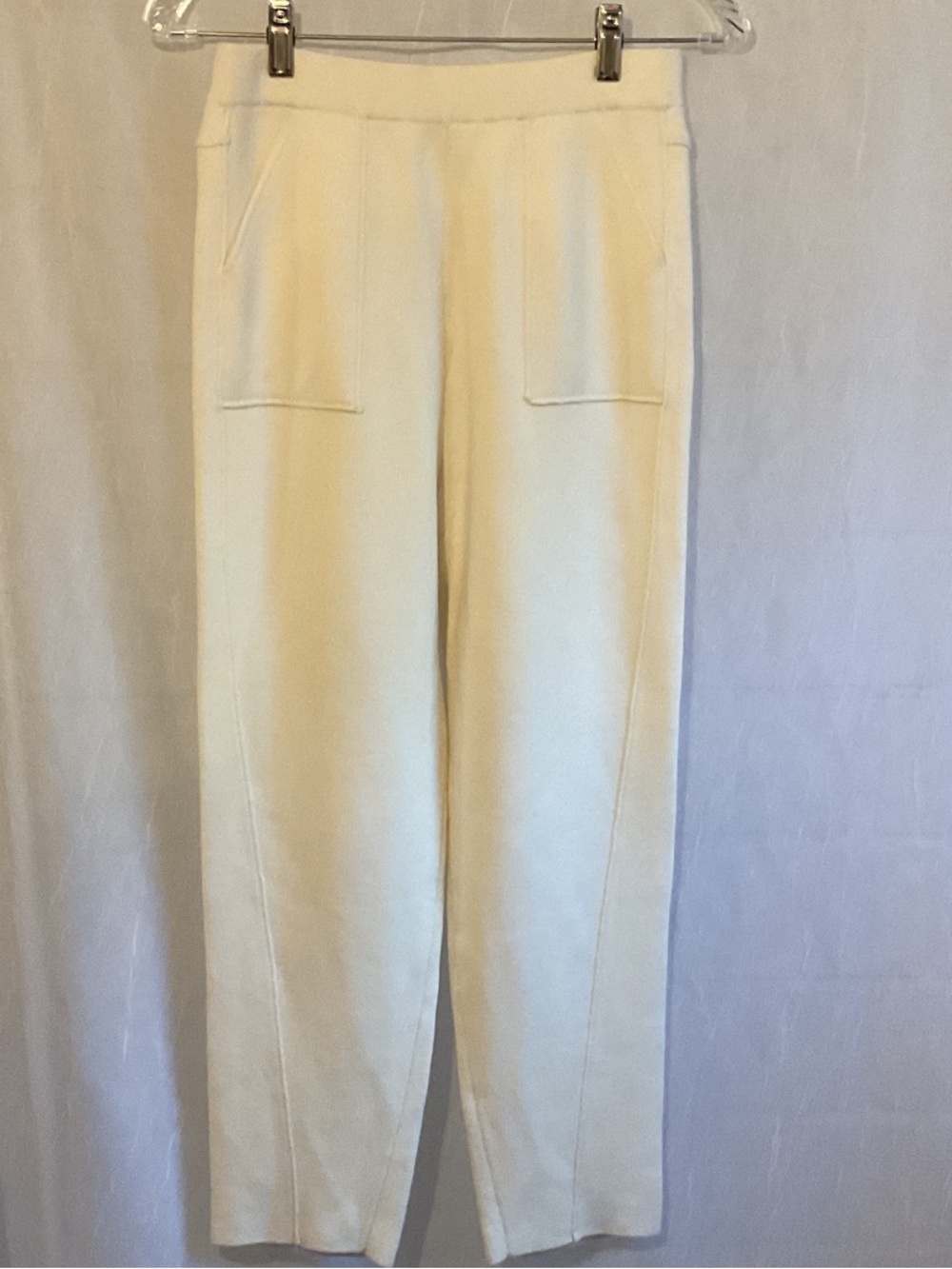 Hug Maker S/M Women's Cream Straight-Leg Wool Blend Pants Front Patch Pockets